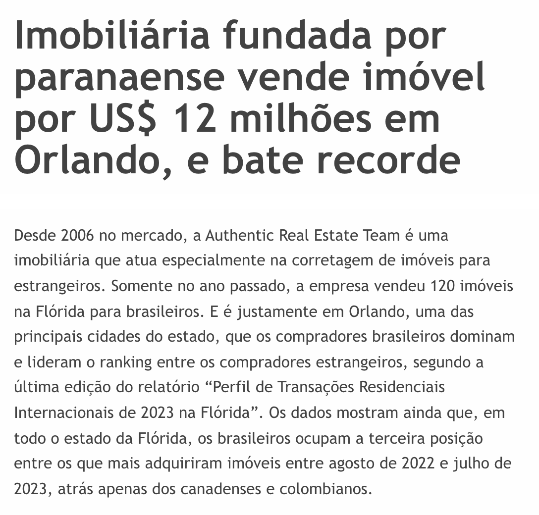 Matéria do Bem Paraná sobre compradores brasileiros em Orlando